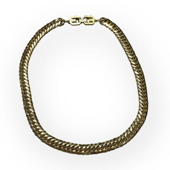 GIVENCHY Signed Necklace Curb Links Double G Clasp Vintage 1980s Designer - Picture 8 of 11